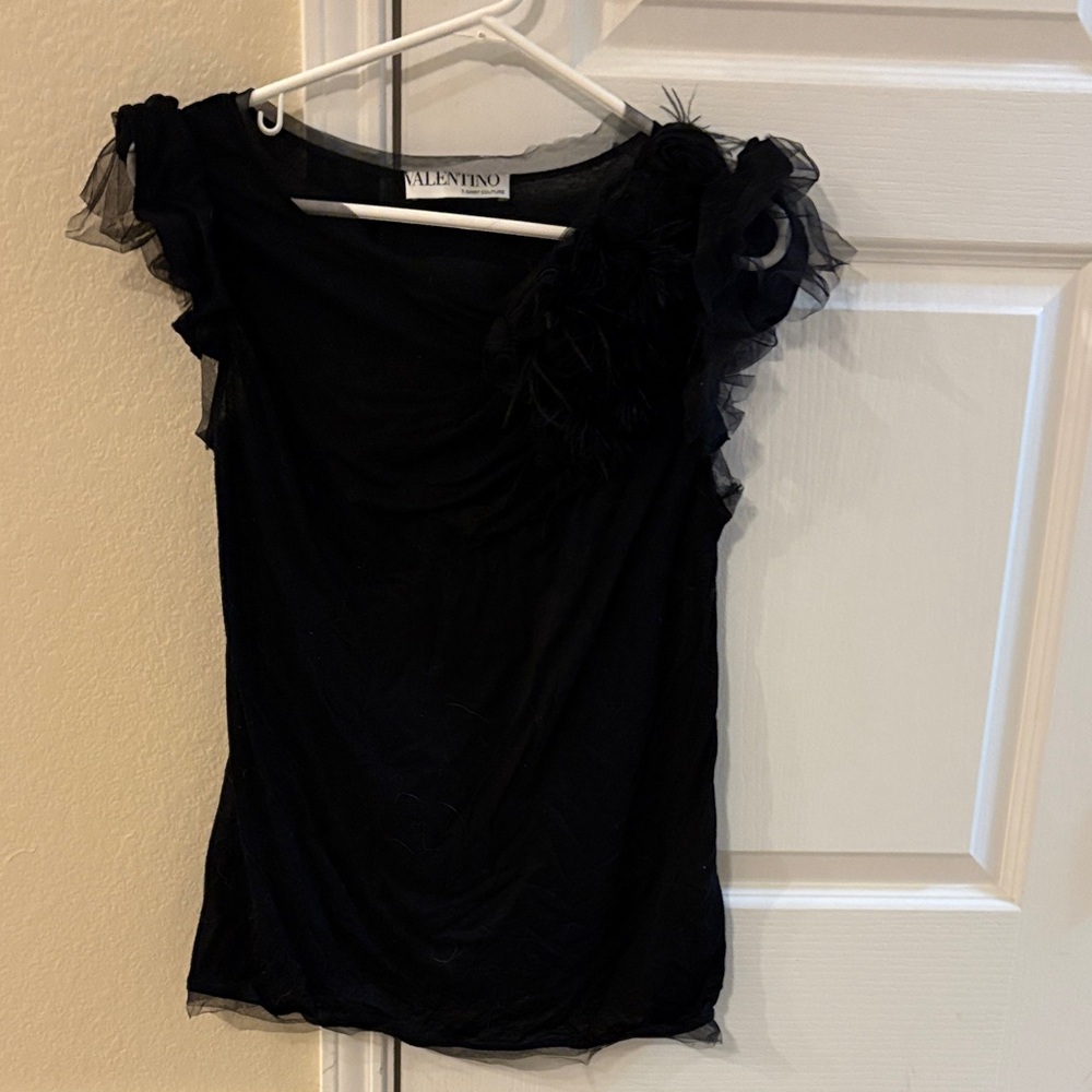 Valentino Black Sheer Sleeve Embellished Blouse